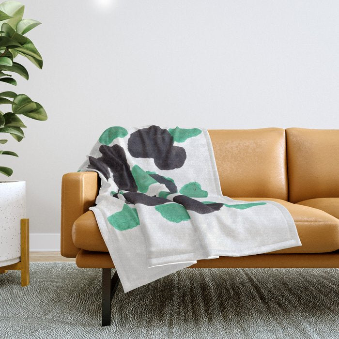 Green & Black Ink Blot Diagram Throw Blanket