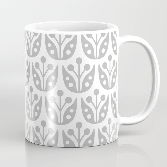 Mid Century Flower Pattern Gray Coffee Mug