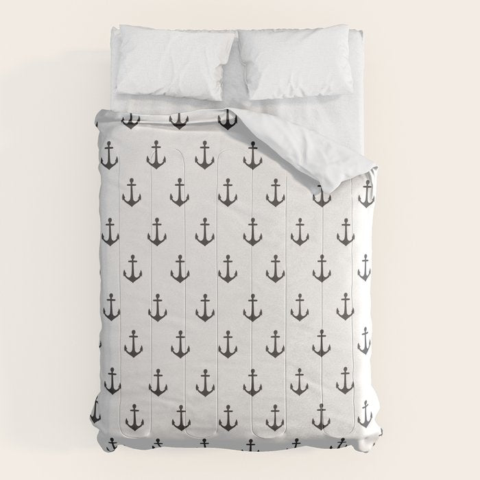 Simple Black White Modern Nautical Anchor Comforter
