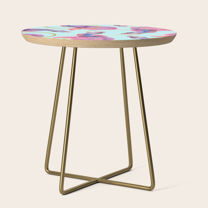 Hullahoops, Eclectic Colorful Fish Graphic Design, Animals Gold Rings Surrealism Quirky Side Table