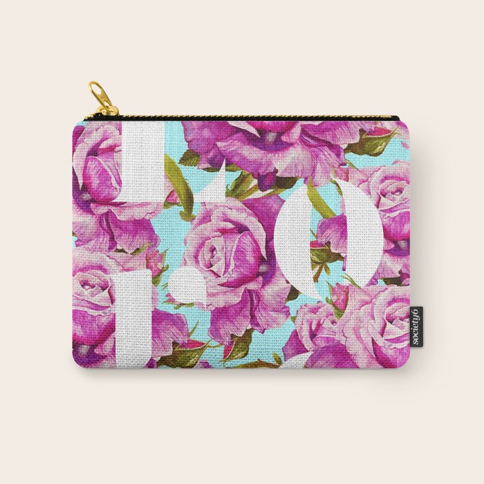 Love, Floral Typography Valentine'S Graphic Design, Eclectic Modern Boho Botanical Rose Illustration Carry All Pouch