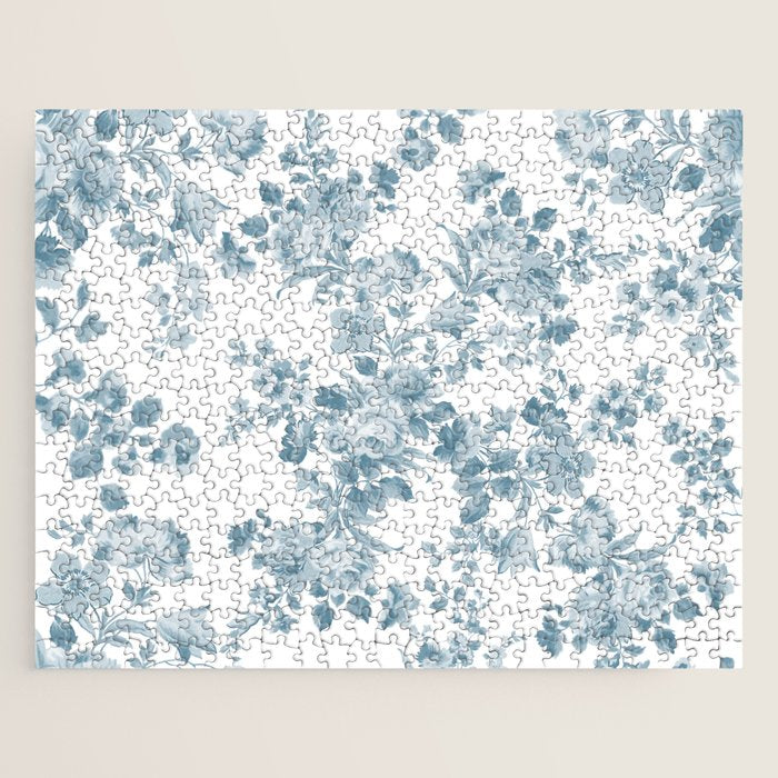 Vintage Blue White Bohemian Elegant Floral Jigsaw Puzzle