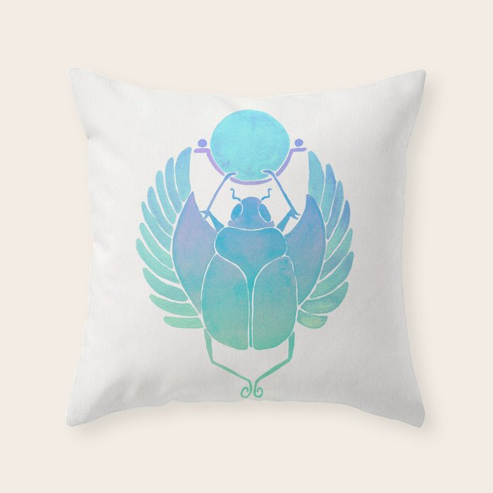 Egyptian Scarab - Turquoise Ombrã© Throw Pillow