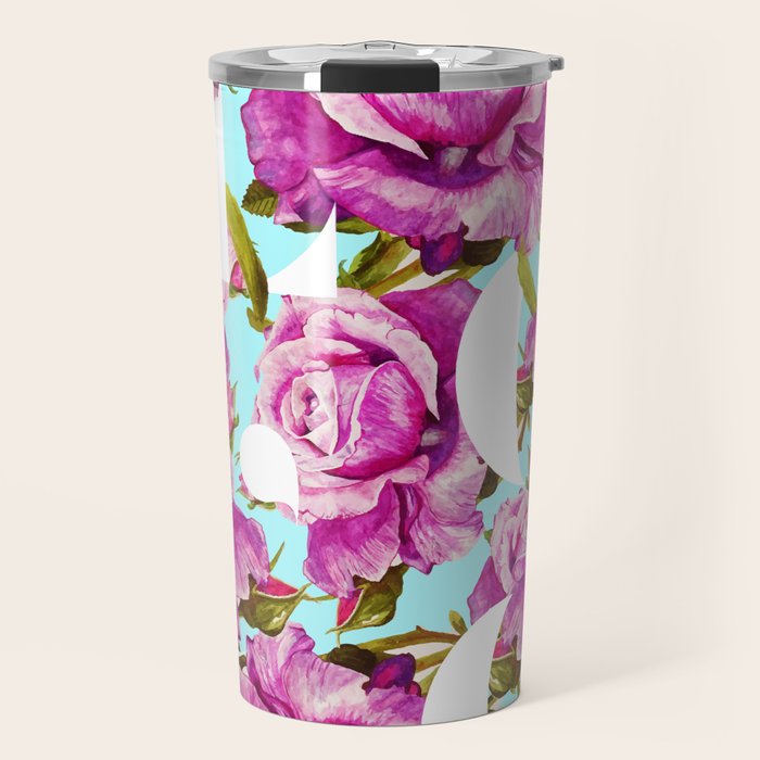 Love, Floral Typography Valentine'S Graphic Design, Eclectic Modern Boho Botanical Rose Illustration Travel Mug