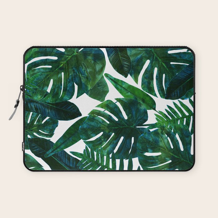 Tropical Nature Monstera Watercolor Painting, Botanical Jungle Dark Palm Illustration Laptop Sleeve