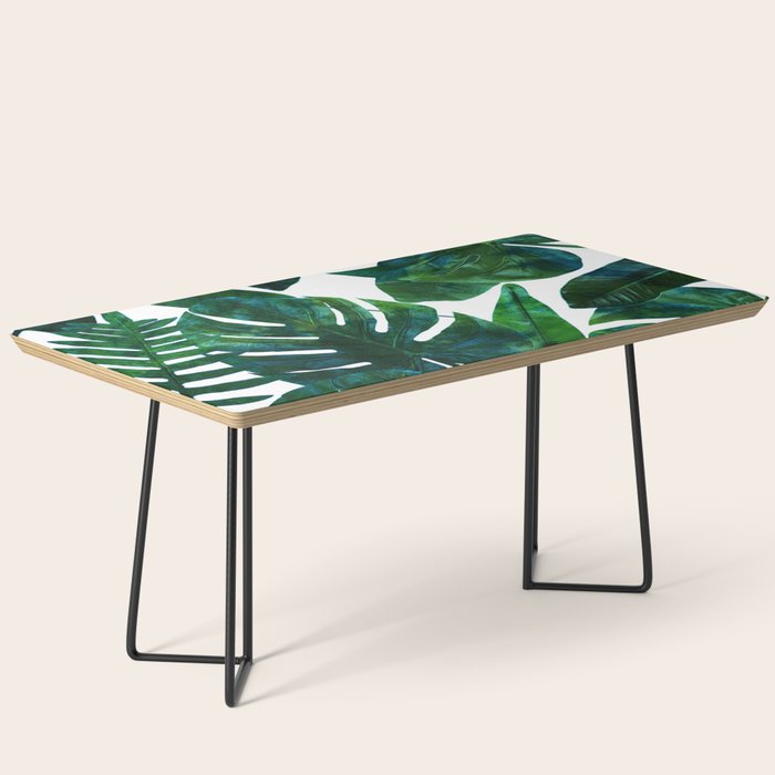 Tropical Nature Monstera Watercolor Painting, Botanical Jungle Dark Palm Illustration Coffee Table