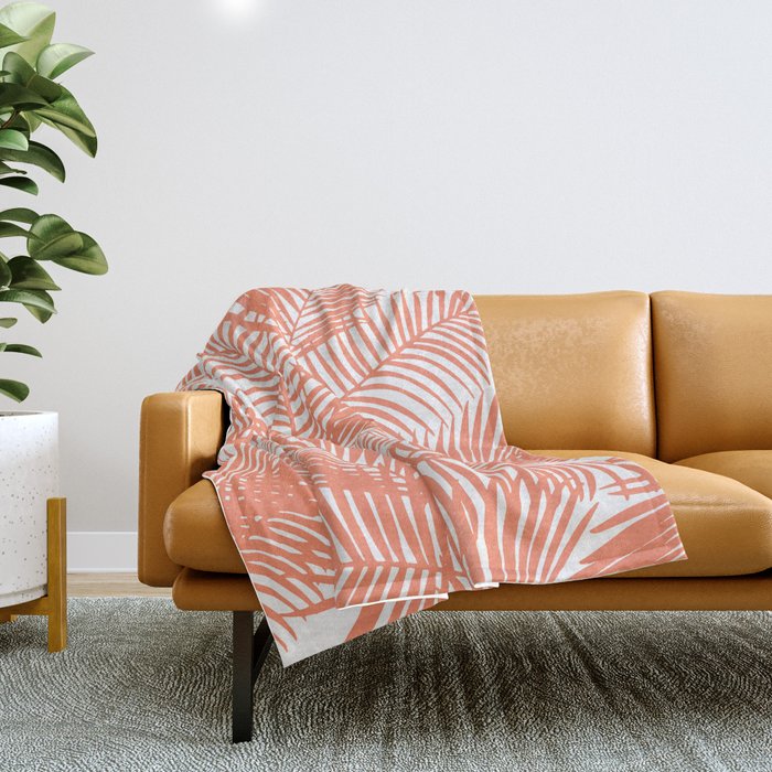Modern Blush Coral Simple Tropical  Palm Tree Pattern Throw Blanket