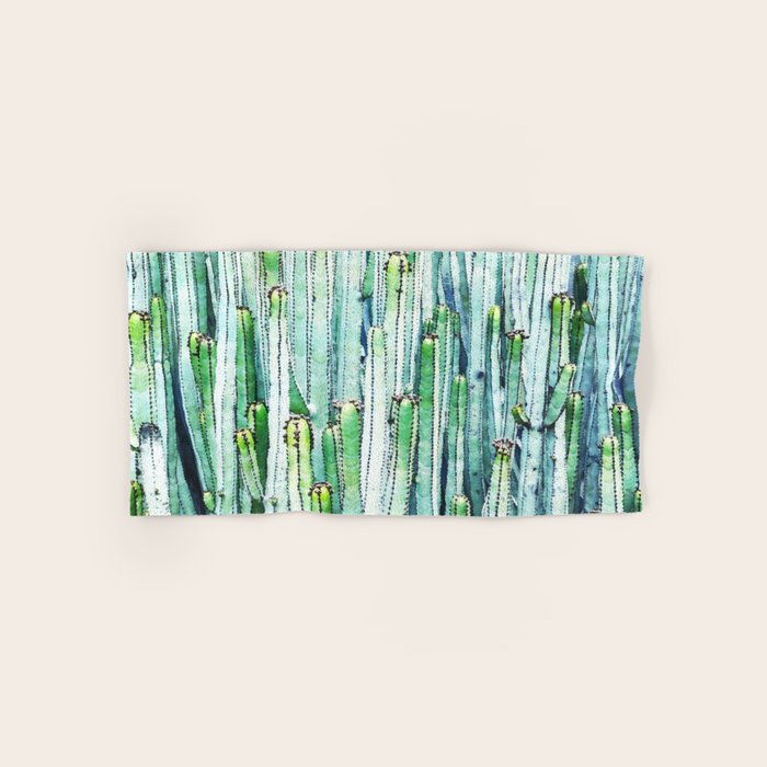 Lost Cactus, Watercolor Nature Painting, Botanical Neutral Illustration Minimal Drawing Jungle Bath Towel
