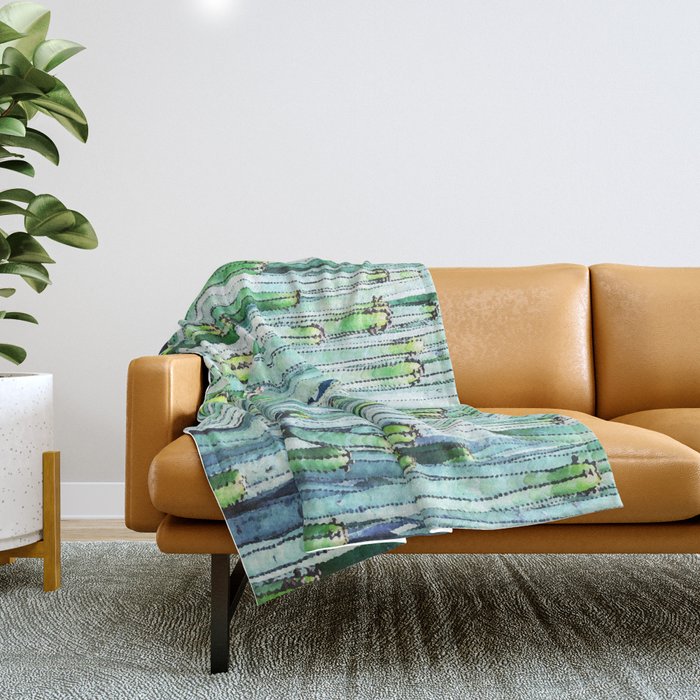 Lost Cactus, Watercolor Nature Painting, Botanical Neutral Illustration Minimal Drawing Jungle Throw Blanket