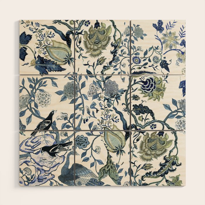 Blue Vintage Chinoiserie Flora Wood Wall Art