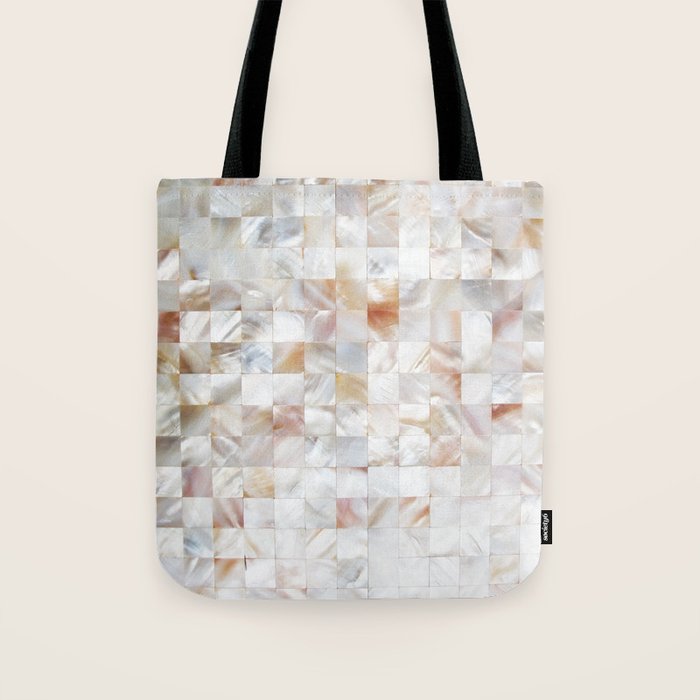 Mother Of Pearl, Exotic Tiles Photography, Neutral Minimal Geometrical Graphic Design Tote Bag