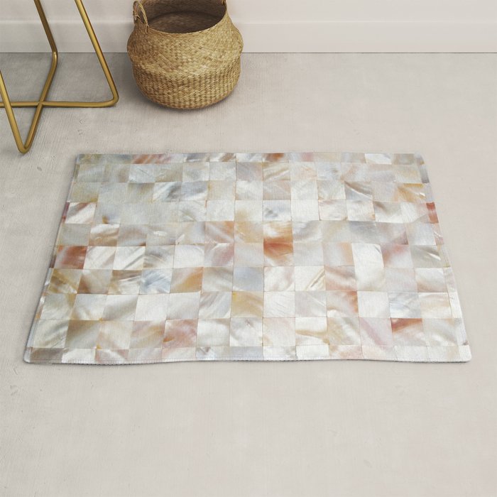 Mother Of Pearl, Exotic Tiles Photography, Neutral Minimal Geometrical Graphic Design Rug