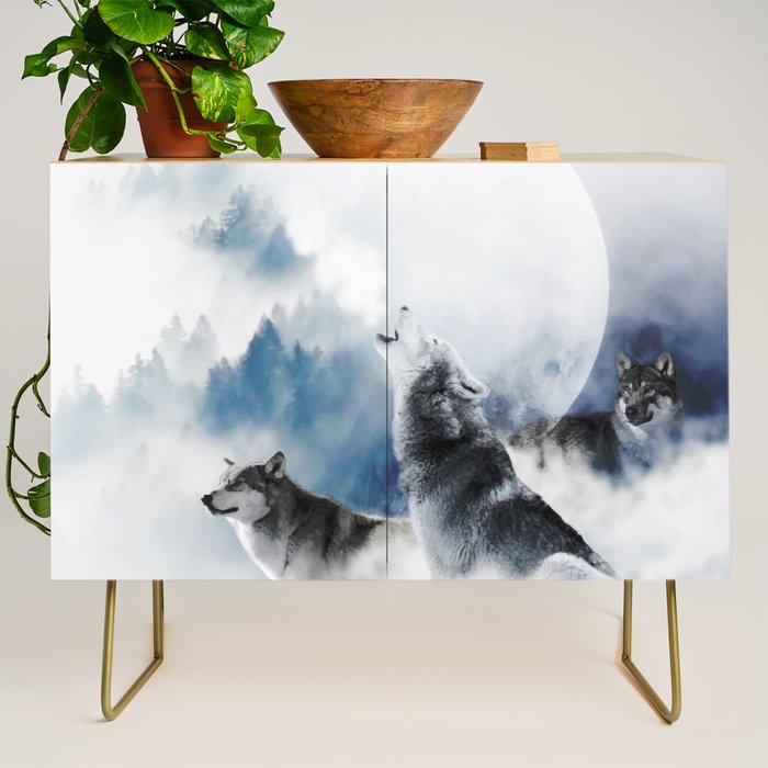 Winter Wolves, Wildlife Wolf Wild Dogs, Snow Full Moon Animals Photography Love Digital Art Credenza