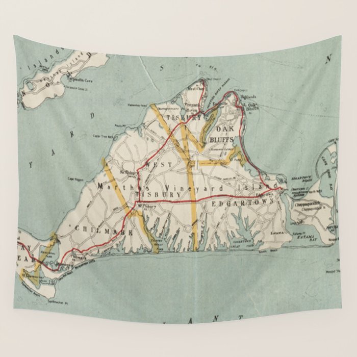 Vintage Map Of Martha'S Vineyard (1917) Wall Tapestry