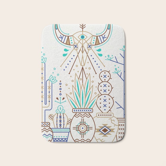 Santa Fe Garden - Turquoise & Brown Bath Mat