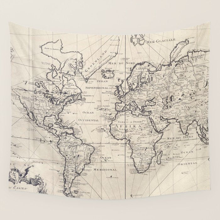 Vintage Map Of The World (1750) Wall Tapestry