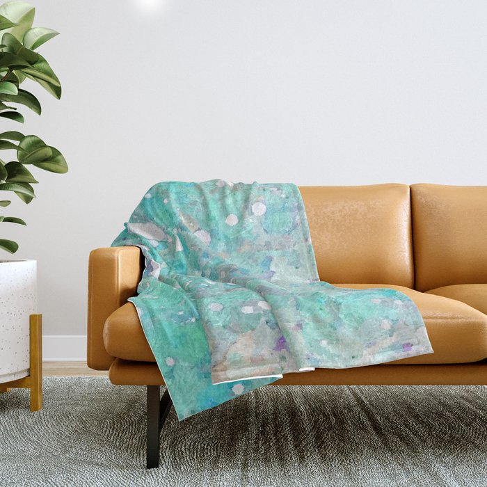 Blue Green Dreamy Marble, Minimal Abstract Pastel Graphic Design Eclectic Bohemian Painting Texture Throw Blanket