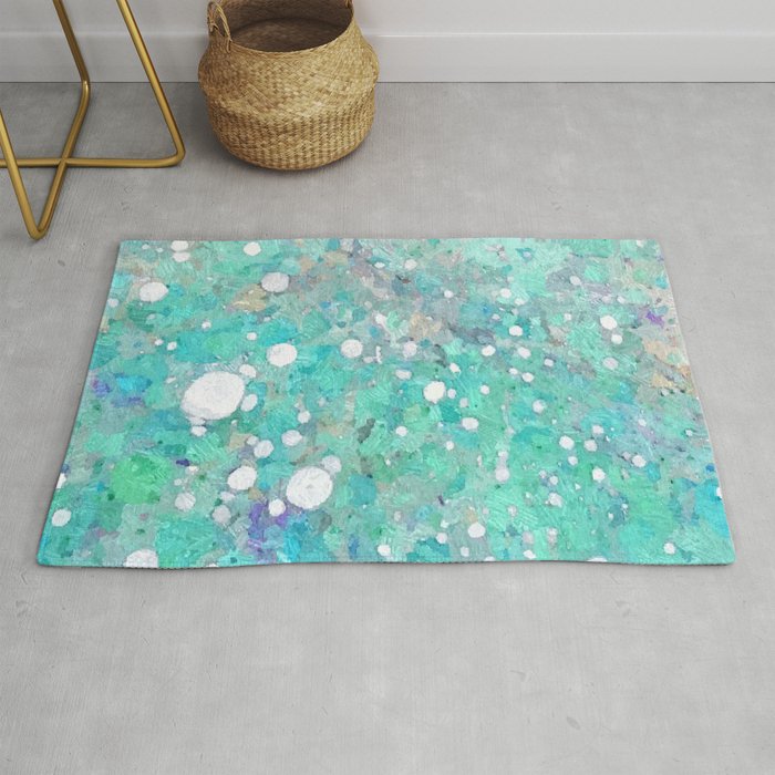 Blue Green Dreamy Marble, Minimal Abstract Pastel Graphic Design Eclectic Bohemian Painting Texture Rug
