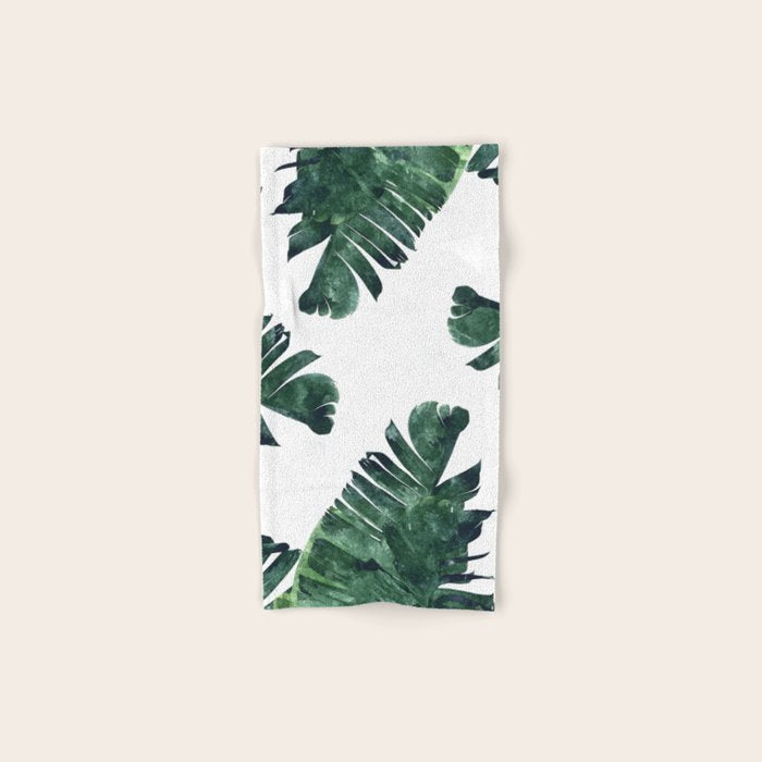 Banana Leaf Watercolor Painting, Tropical Nature Botanical Palm Illustration Bohemian Minimal Luxe Bath Towel