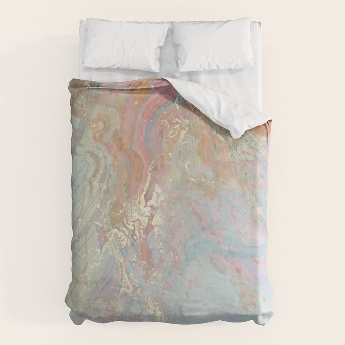 Marble Luxe, Abstract Nature Bohemian Texture, Blush Gold Scandanavian Pastel Neutral Duvet Cover
