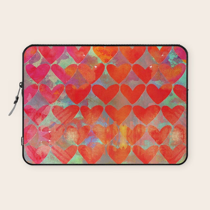 Love Overload, Maximalist Color Pop Red Graphic Hearts, Valentine'S Day Passion Colorful Laptop Sleeve