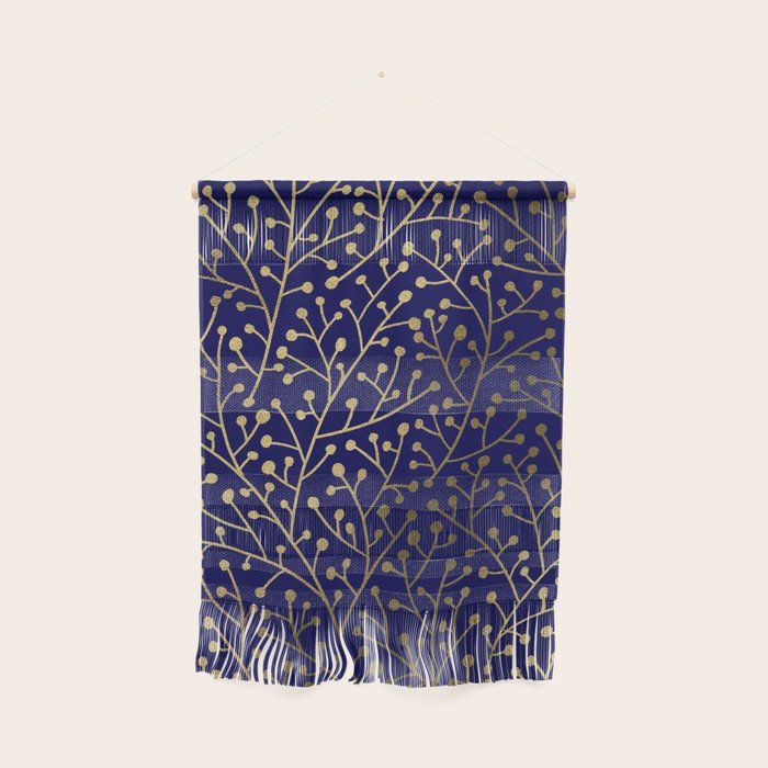 Gold Berry Branches On Navy Wall Hanging