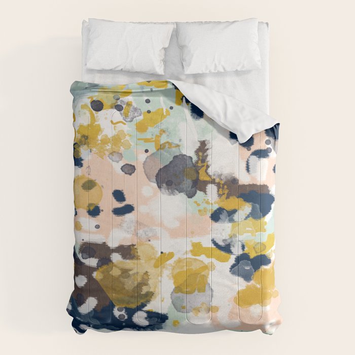 Sloane - Abstract Painting In Modern Fresh Colors Navy, Mint, Blush, Cream, White, And Gold Comforter