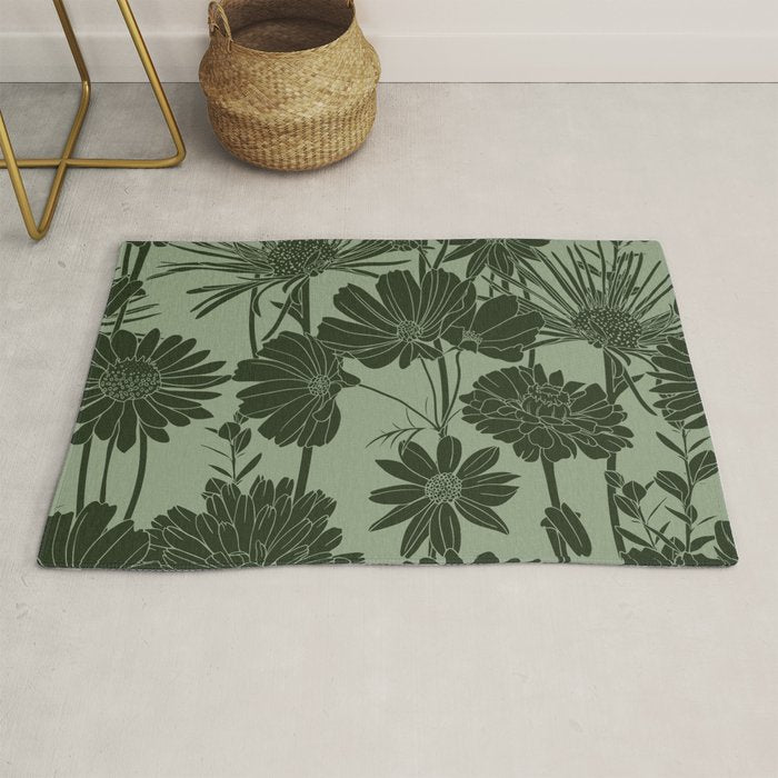 Floral Prints, Dark Green, Colour Prints Rug