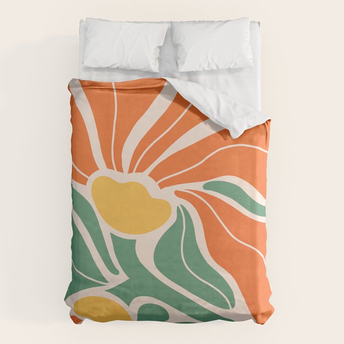Modern Boho Art Nouveau Floral 1.2 Duo Orange And Green Duvet Cover