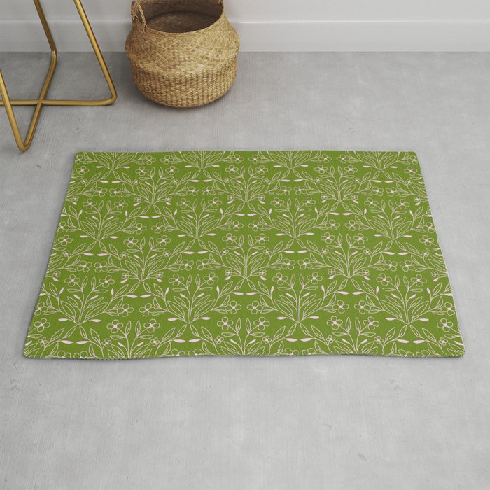 Playful Doodled Blooms Pattern - Green Rug