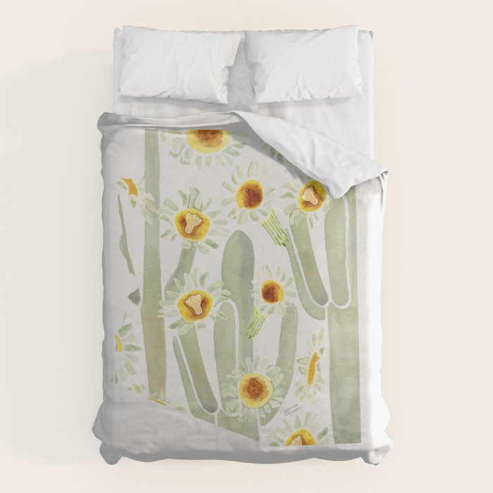 Arizona State Saguaro Cactus Blossoms Duvet Cover