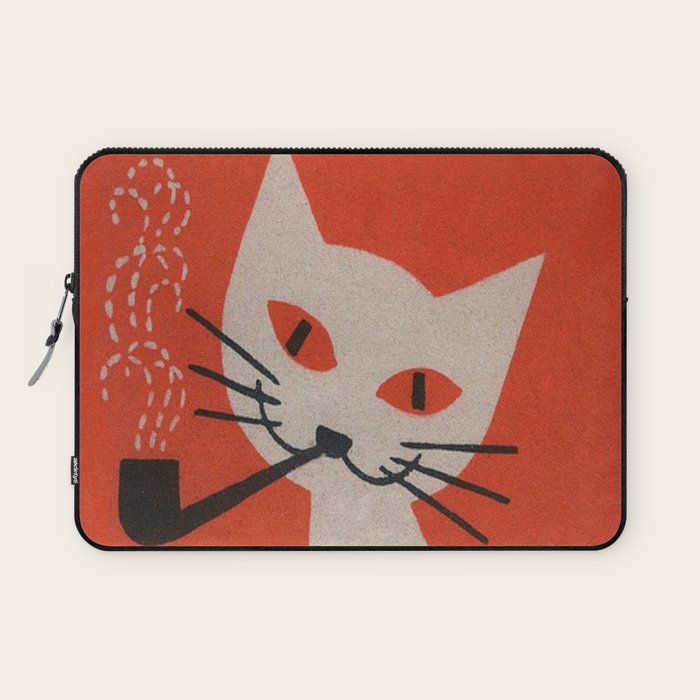 Retro White Cat Smoking A Pipe Laptop Sleeve
