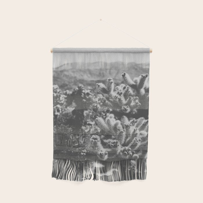 Cholla Cactus Garden (Black + White) Wall Hanging