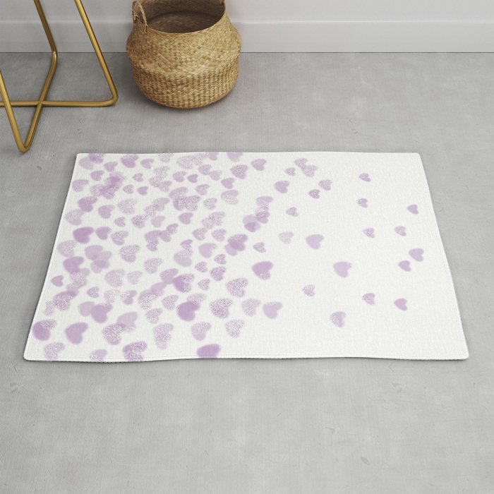 Hearts Falling Painted Pastels Purple Heart Pattern Minimal Art Print Nursery Baby Art Rug