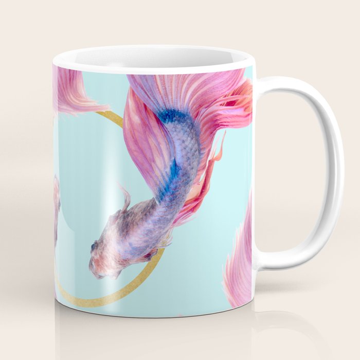 Hullahoops, Eclectic Colorful Fish Graphic Design, Animals Gold Rings Surrealism Quirky Coffee Mug