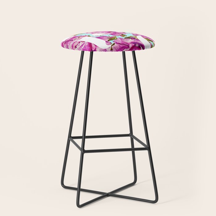 Love, Floral Typography Valentine'S Graphic Design, Eclectic Modern Boho Botanical Rose Illustration Stool