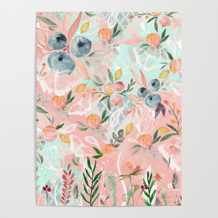 Abstract Painting Of Flowers And Plants Poster