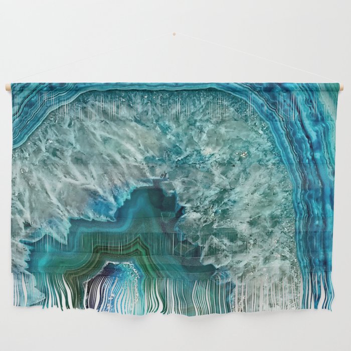 Aqua Turquoise Agate Mineral Gem Stone Wall Hanging