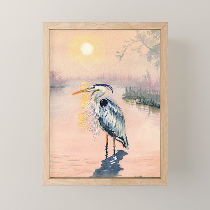 Great Blue Heron At Sunset Mini Art Print