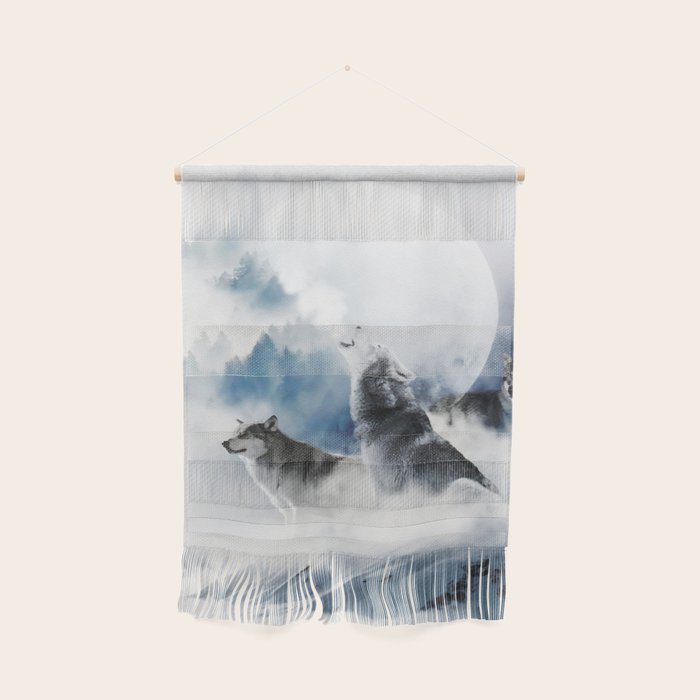 Winter Wolves, Wildlife Wolf Wild Dogs, Snow Full Moon Animals Photography Love Digital Art Wall Hanging