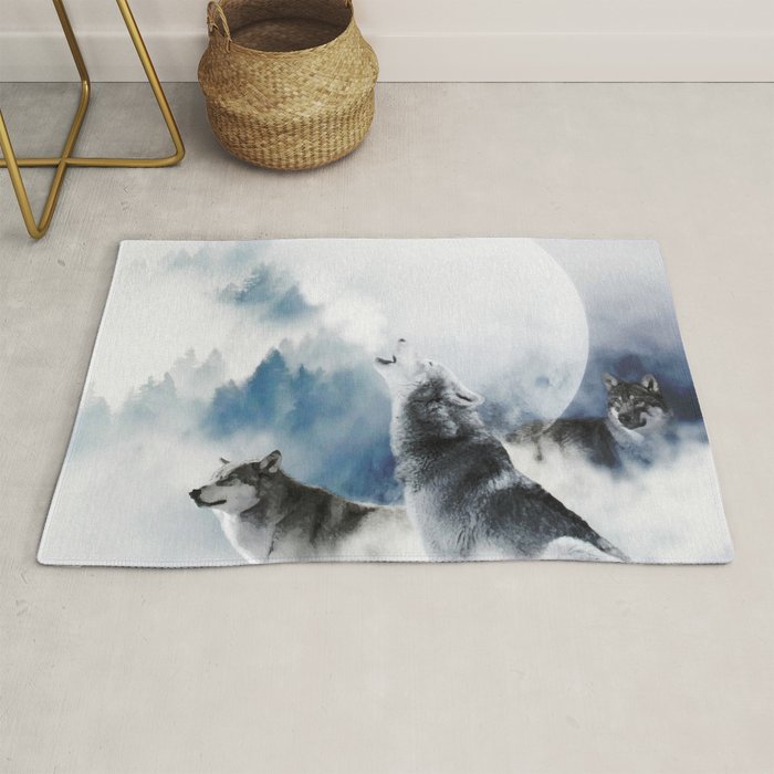 Winter Wolves, Wildlife Wolf Wild Dogs, Snow Full Moon Animals Photography Love Digital Art Rug