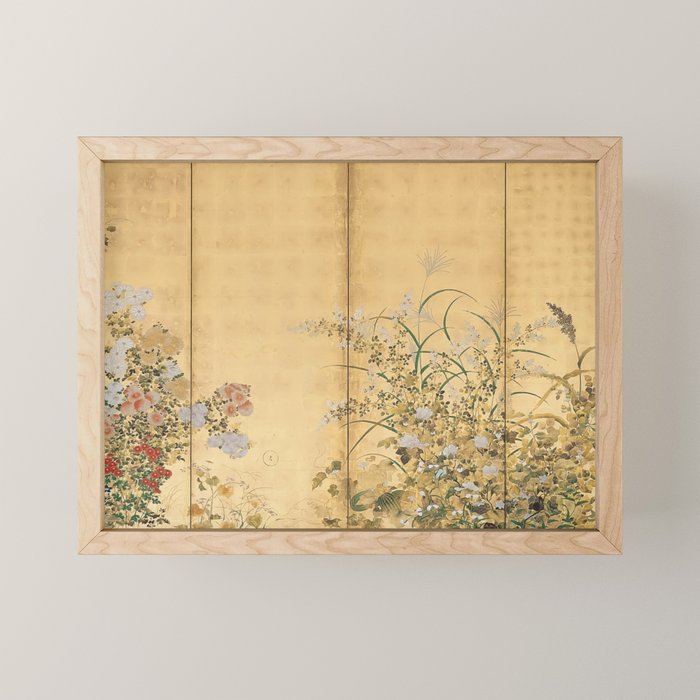 Japanese Edo Period Six-Panel Gold Leaf Screen - Spring And Autumn Flowers Mini Art Print