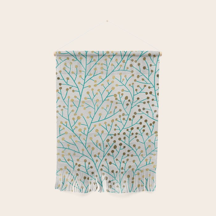 Berry Branches - Turquoise & Gold Wall Hanging