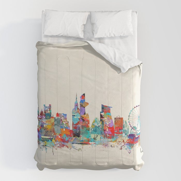 London City Skyline Watercolor Comforter