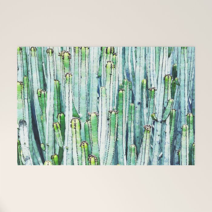 Lost Cactus, Watercolor Nature Painting, Botanical Neutral Illustration Minimal Drawing Jungle Welcome Mat