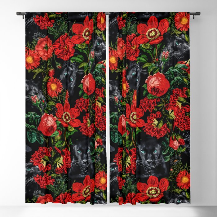 Panther And Floral Pattern Xo Window Curtain