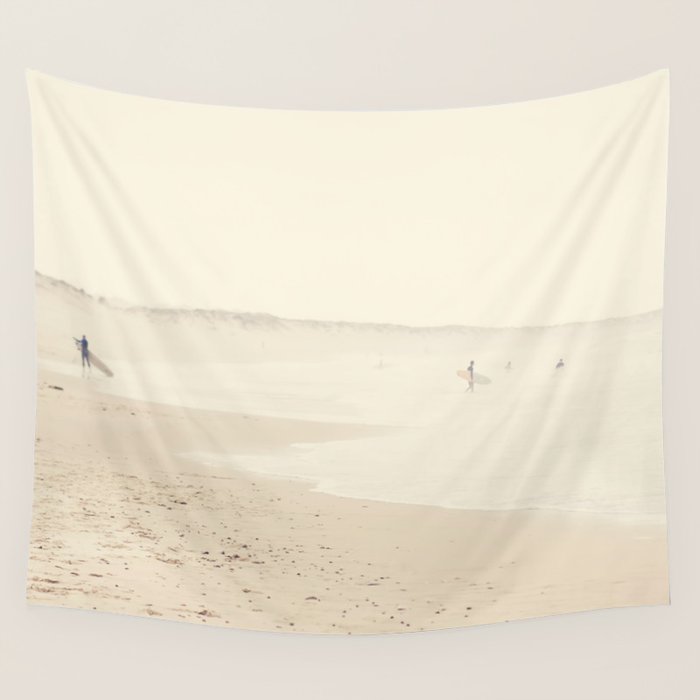 Beach Photography - Minimal Surfers And Ocean Print Wall Tapestry