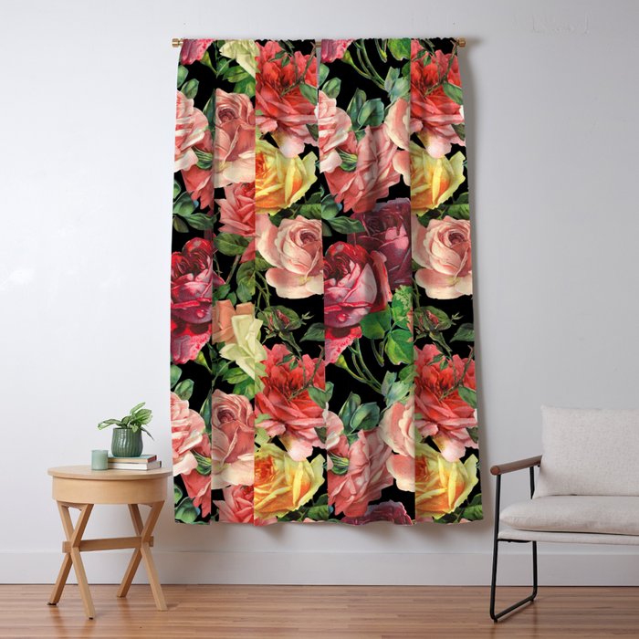 Vintage & Shabby Chic - Floral Roses Flowers Rose Window Curtain
