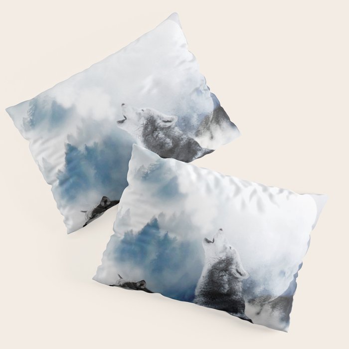 Winter Wolves, Wildlife Wolf Wild Dogs, Snow Full Moon Animals Photography Love Digital Art Pillow Sham