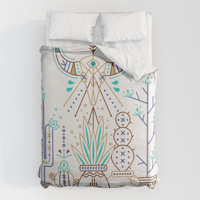 Santa Fe Garden - Turquoise & Brown Duvet Cover